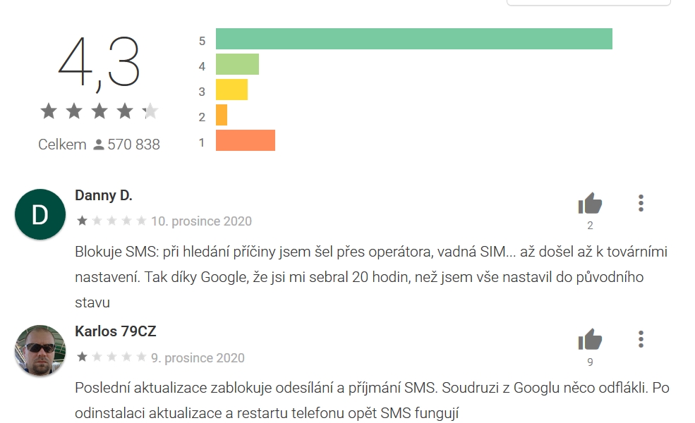 Aplikace Carrier Services na Google Play Store