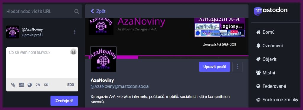 AzaNoviny Mastodon (profil)